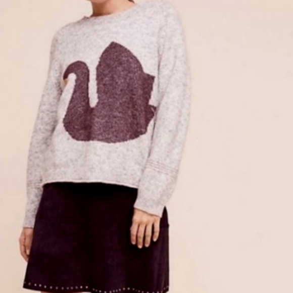 Anthropologie Folk Wool Light Grey Speckled "Black Swan" Long Sleeve Sweater M - Picture 14 of 16